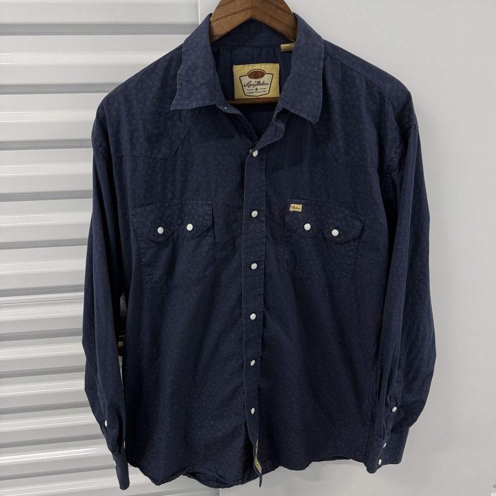 Larry Mahan Cowboy Collection Western Shirt Men L Pearl Snap Floral Blue